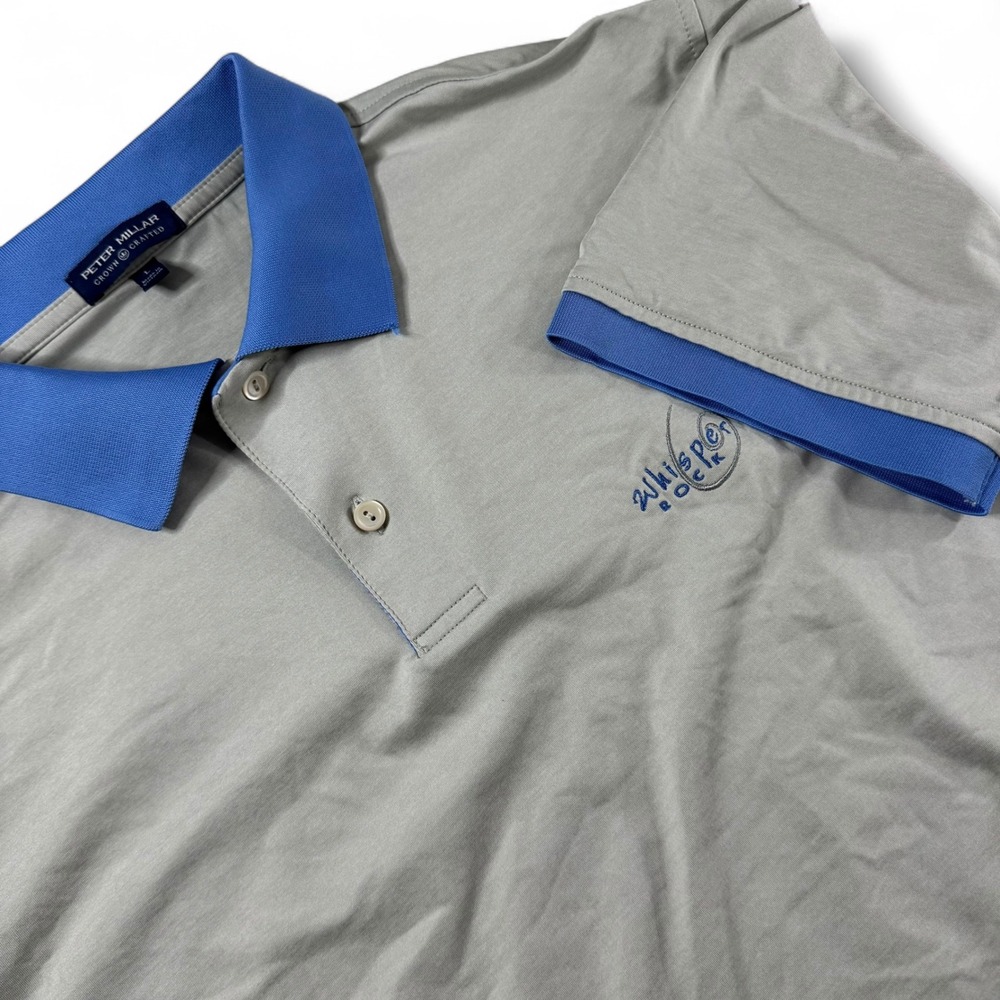 Peter Millar Crown Crafted Polo Mens L Grey Blue Excellent Whisper Rock
